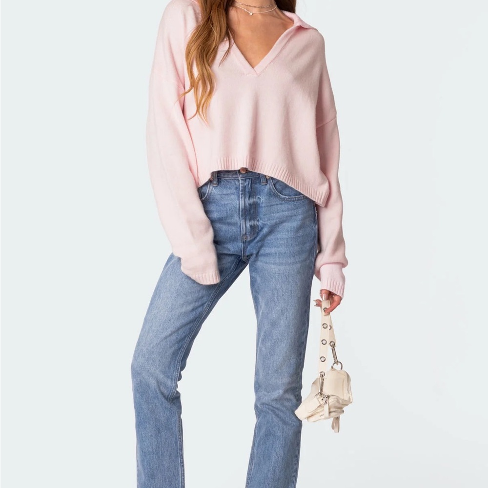 Edikted — Marcie oversized cropped sweater — light pink